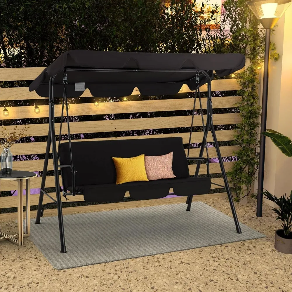 3-Seat Glider Porch Bench with Removable Cushion and Adjustable, Patio Swings 5