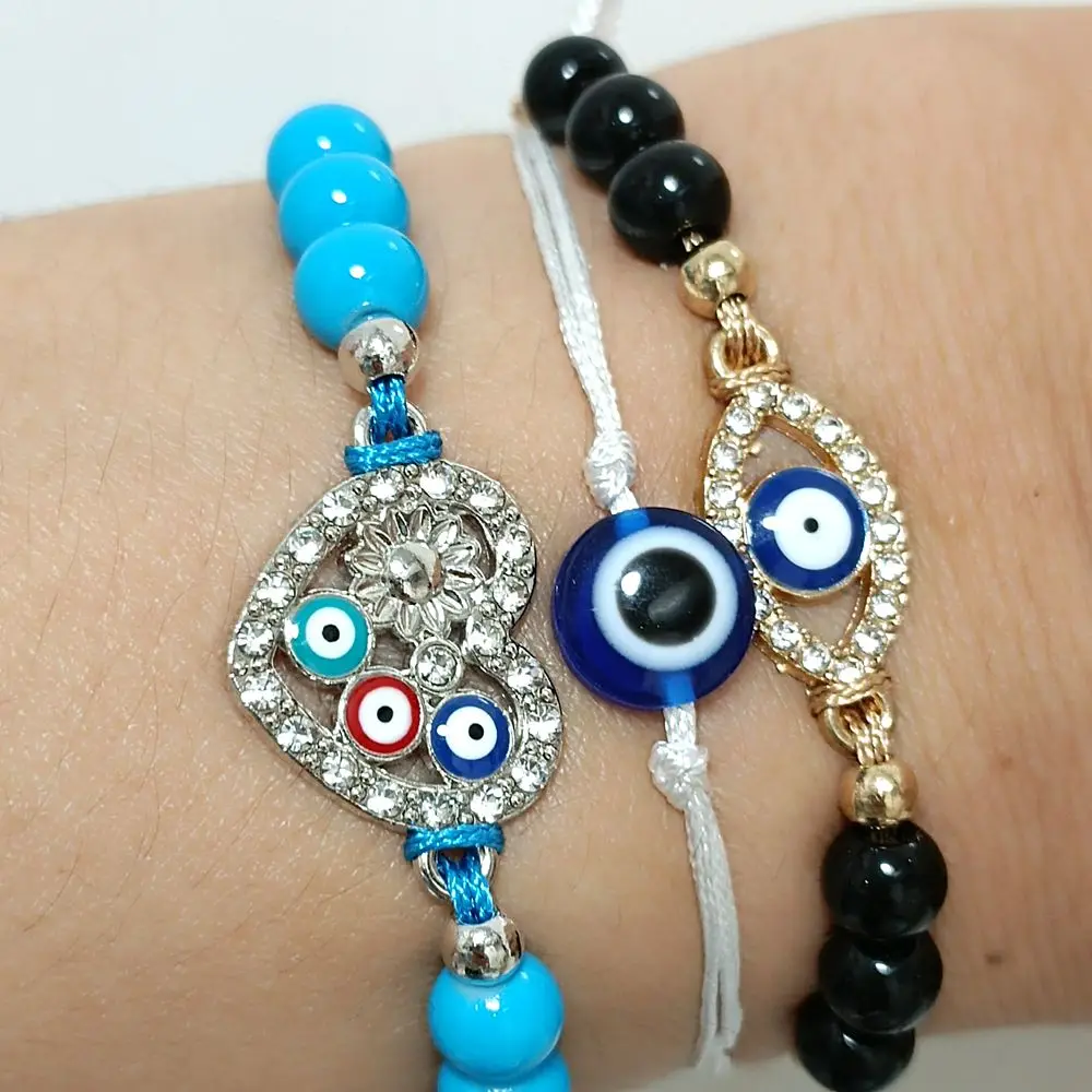 New 12pcs/lot Evil Eyes Beads Crystal Mix Charm Bracelet Wristbands Jewelry Party Accessories