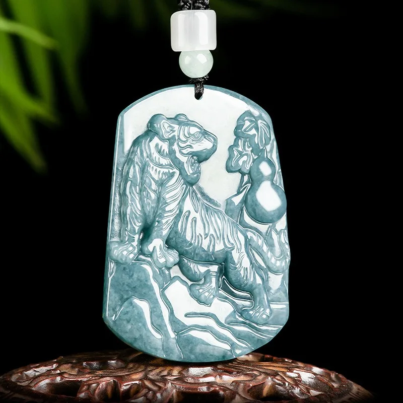 

Natural Myanmar Blue Jadeite Tiger Jade Pendant Necklace Fashion Charm Jewelry Designer Accessories Amulet Gifts for Men Zodiac
