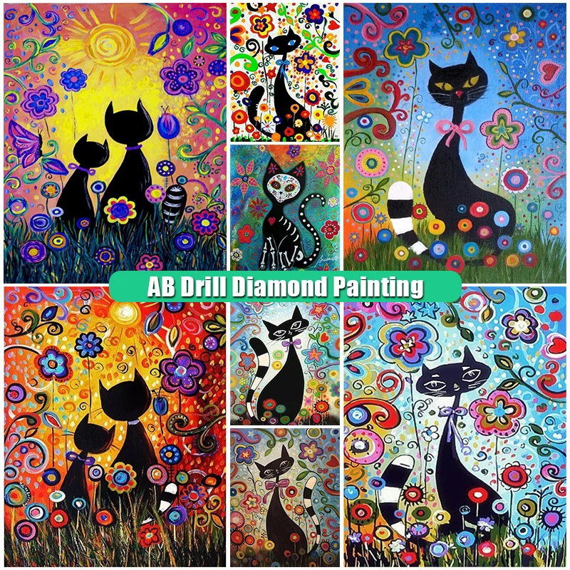 New AB Diamond Painting Cats Multi Color 5D Diy Diamont Embroidery Animal Full Square/Round Mosaic Pictures Home Decoration Gift