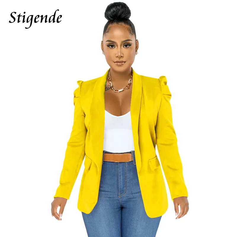 

Stigende Women Elegant Ruched Sleeve Blazers and Jackets Solid Color Slim Club Party Suit Coat One Piece Patchwork Cloak Blazer