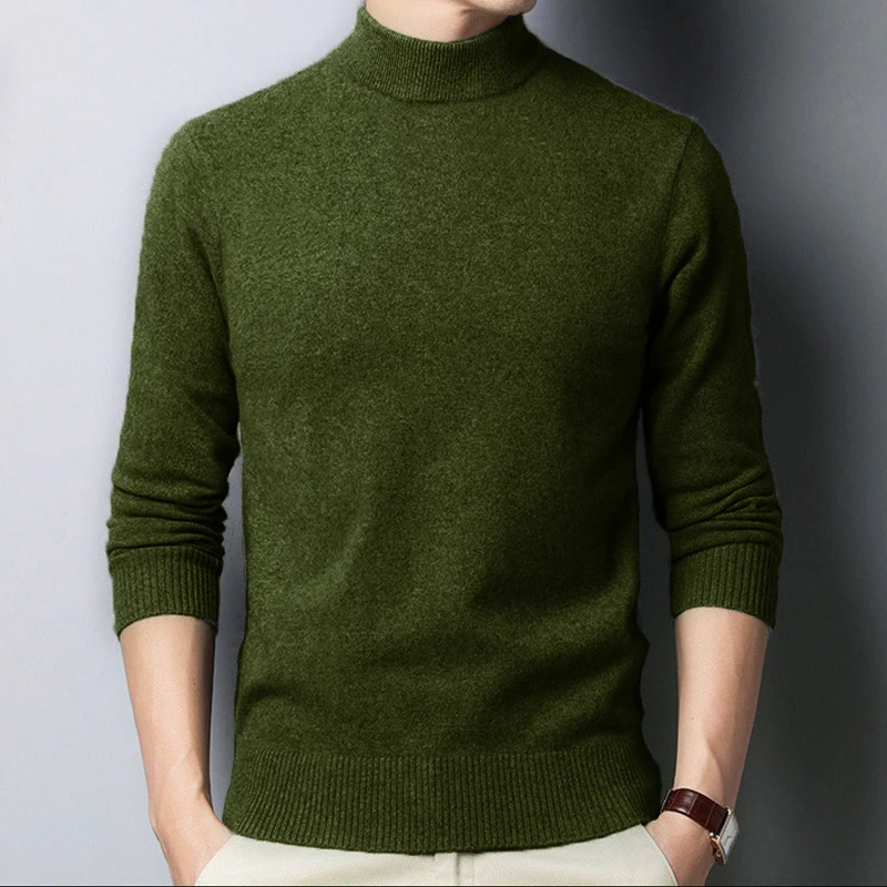 New Autumn/Winter Mock Neck Sweater Men Solid Color Pullovers Man Half Turtleneck Knitwear Fashion Brand Casual Mens Clothing - Image 5