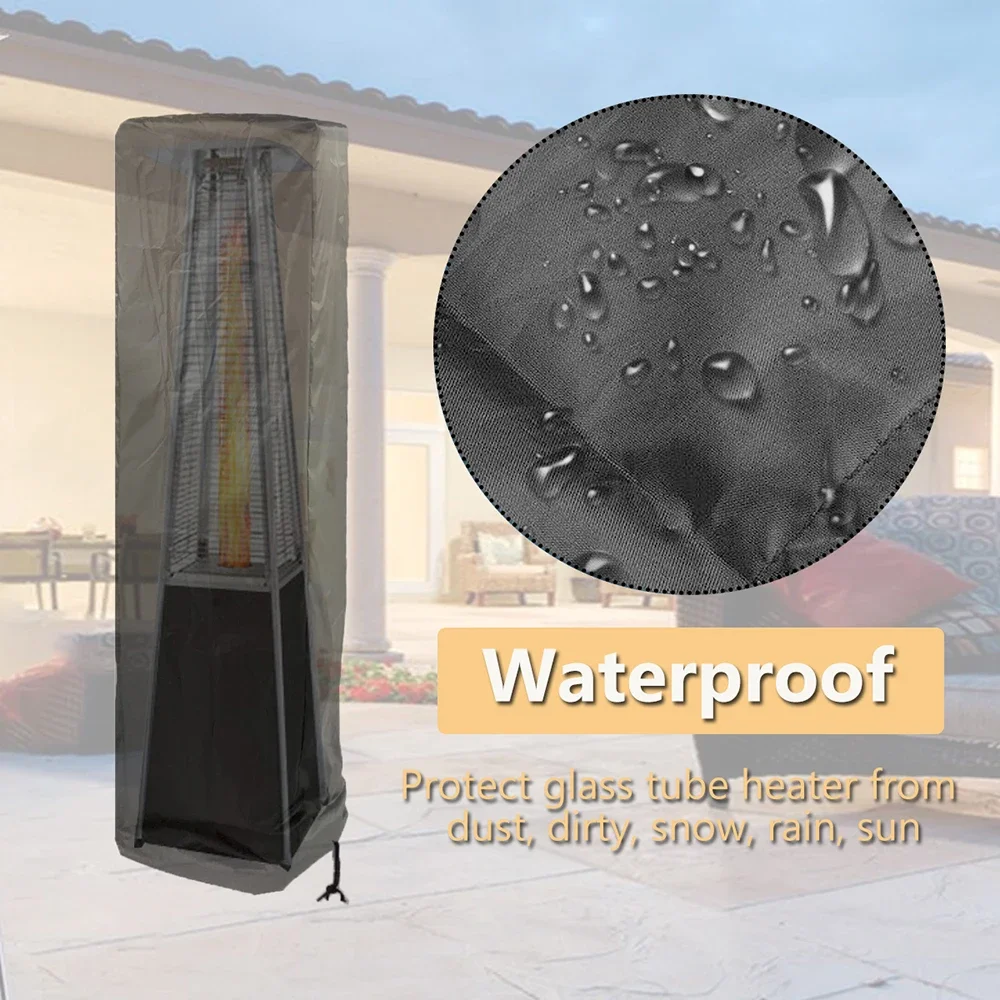 210D Waterproof Air Heater Cover Patio Heater Cover 221x53x61cm Black Garden Courtyard Outdoor Furniture Dustproof Protection