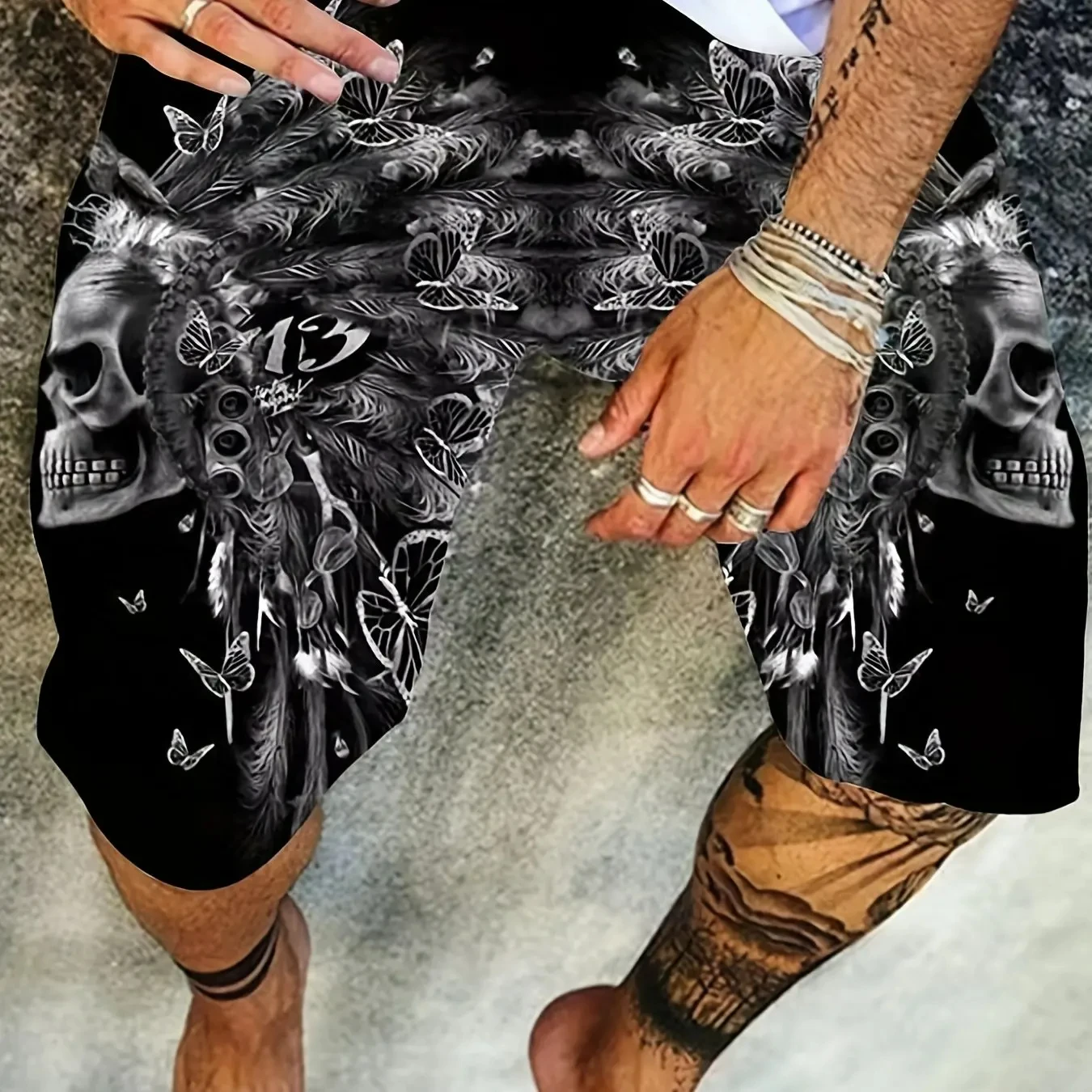 Men's 3D Skull Print Shorts Customized Polyester Cool Casual Comfortable Vacation Surfboard Beach Summer Loose Fashion Shorts 5