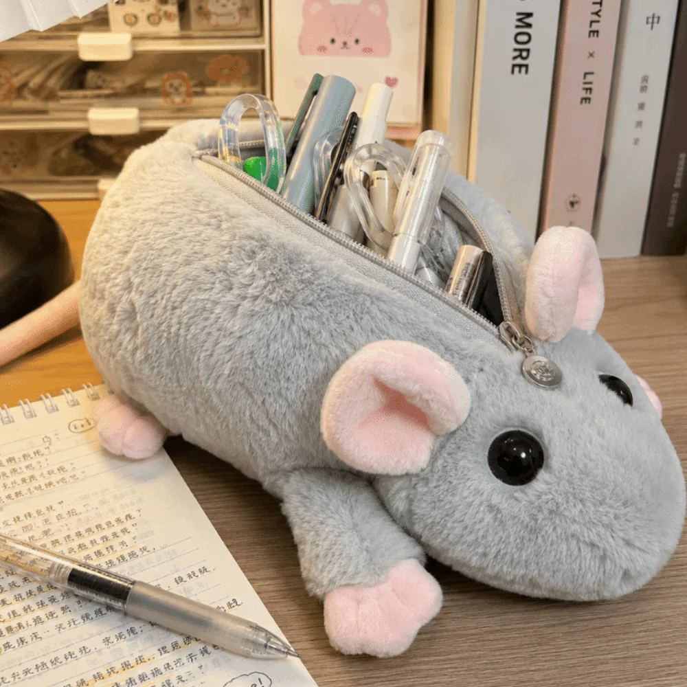 Astuccio Grande Capacità Morbido al Tatto con Chiusura a Cerniera, Design Floreale e Topolino, Portatile per Cancelleria - immagine 5