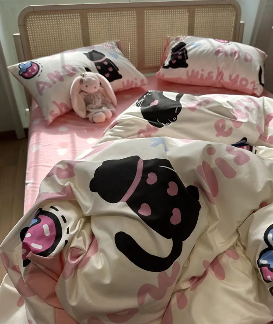 

Cute sweet cartoon cat letter bedding set child teen,twin full queen king cotton home textile bed sheet pillow case quilt cover