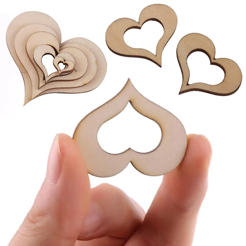 

50Pcs Hollowed Heart Pattern Small Natural Wooden Slice Scrapbooking Embellishments DIY Craft Decor Love Shape Wedding Wood Chip