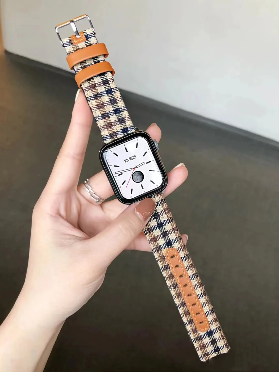 

Тканевый кожаный ремешок для Apple Watch Band 49Ultra 40/44 мм 1 2 3 4 5 6 7 8, ремешок «гусиная лапка» для Iwatch 38/42 мм 41/45 мм, браслет