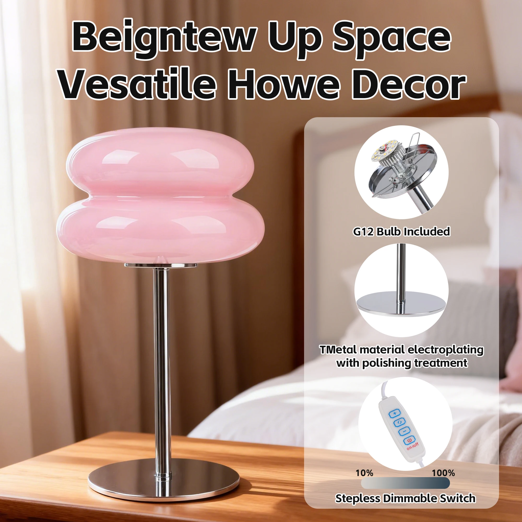 Table Lamp for Bedroom,Mid Century Modern Lamp for Nightstand, Dimmable Retro Egg Tart Bedside Small Lamps,Unique Home Mushroom