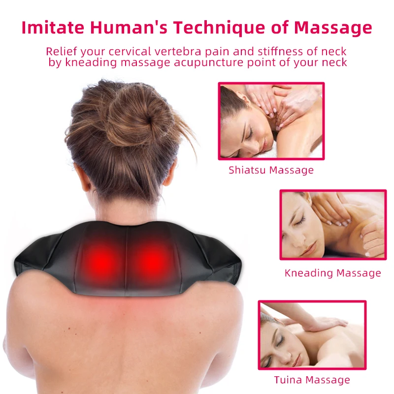 U Shape Electric Neck Roller Massager for Back Neck Shoulder Body Health Care Relaxation Infrared Heated Kneading Massage Pillow