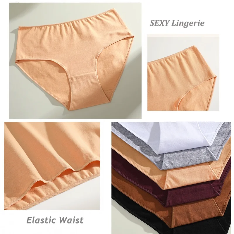 6PCS/Set Women Seamless Cotton Panties Mid Rise Solid Color Female Briefs High Elastic Slimming Underwear Plus Szie Lingerie
