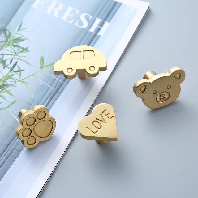 1pc Maniglie per porte in ottone a forma di cuore Zampa di gatto Orso Maniglie per mobili Decorazione Armadio Armadi Cassetti Manopole Camera da letto 4