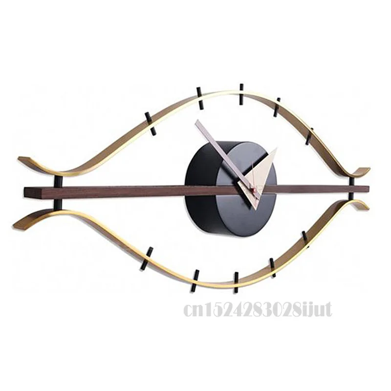 

Decor Eye Clock Antique Retro Wall Clock Classic Decorative Wooden and Metal Mid-Century Modern Design Wall Clock Walnut&Brass