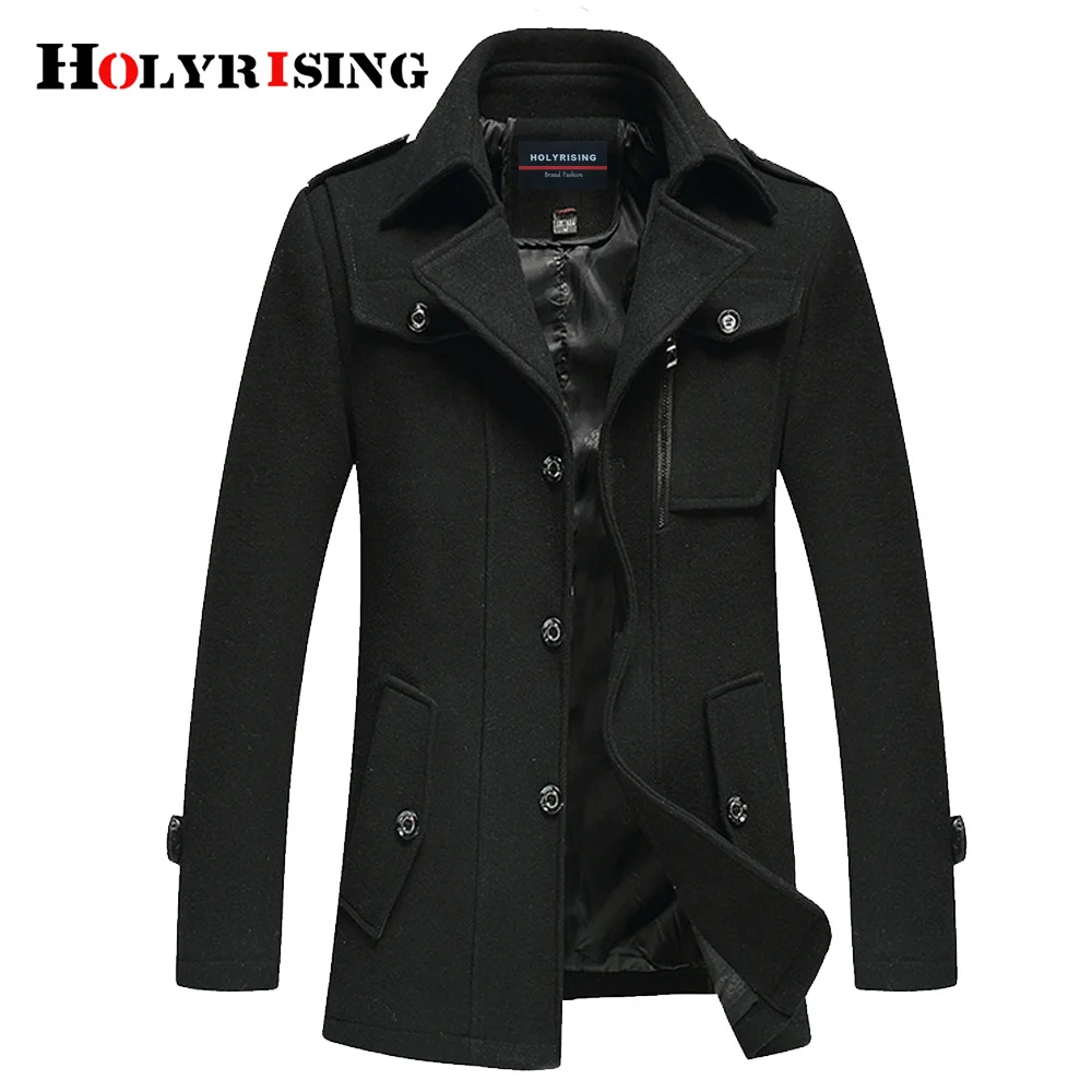 Holyrising Wool Blend Coat Men Casual Casaca Hombre Mens Overcoat Thick Jackets Warm Classic Cloth Man Fitted Coats 18259-5