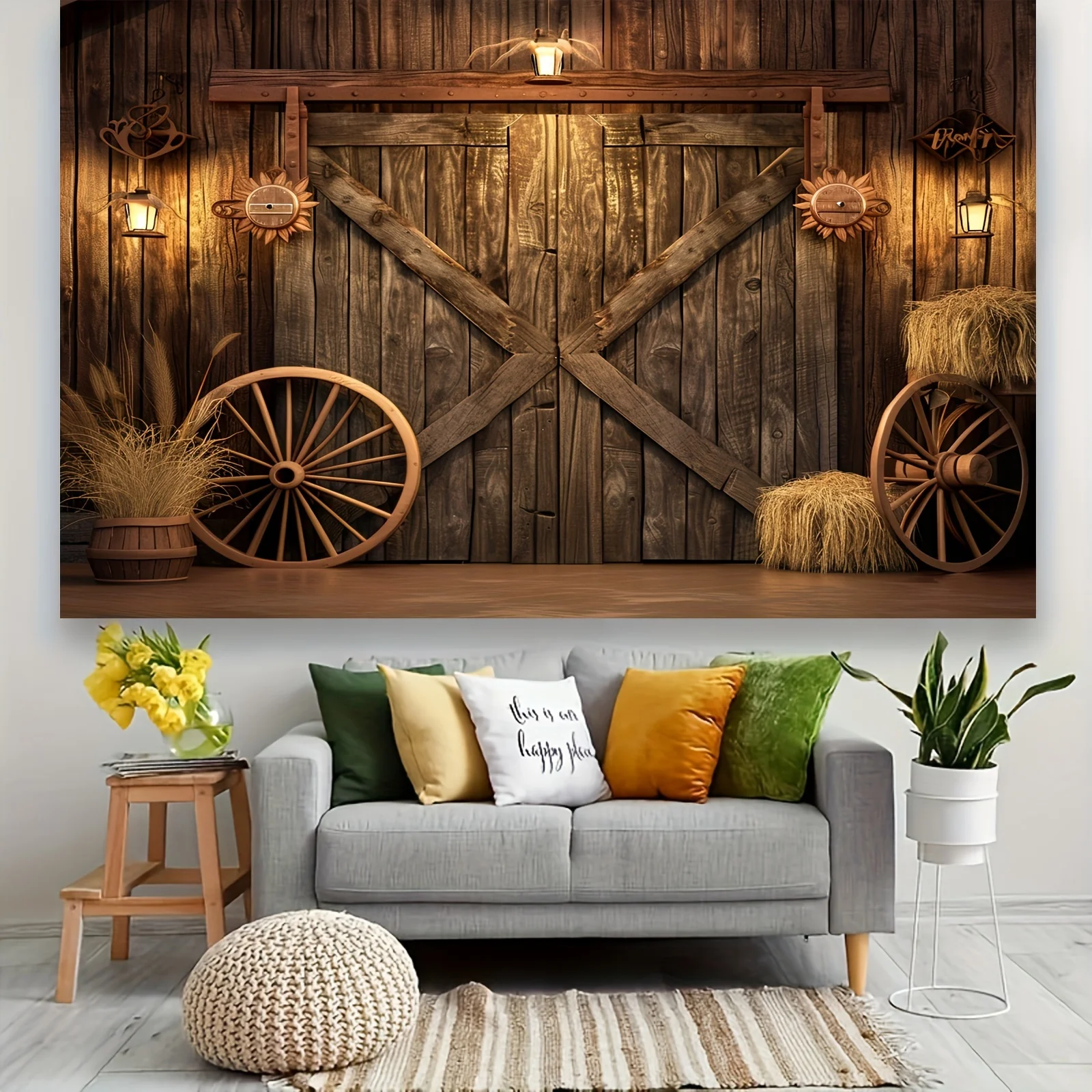 Polyesterhintergrund mit Western-Cowboy-Motiv – Vintage-Hintergrund mit Flügeltür und Holzkamin-Designs, Party- und Geburtstagsdekorationen – Detail 8