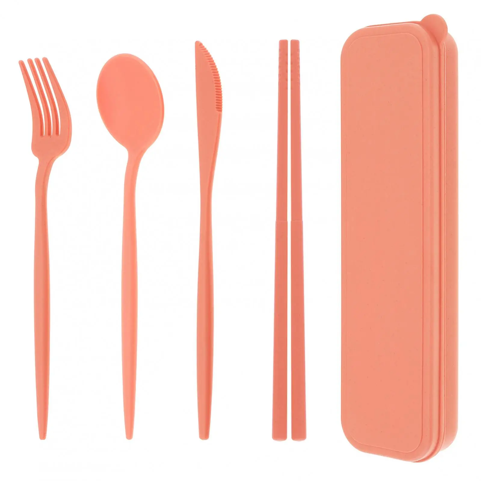 

5pcs/set Portable Wheat Straw Travel Flatware Set for Camping Picnic / School Lunch / Daily Use with Tableware Box