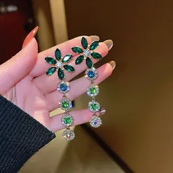 Hanging Earrings Retro Long Tassel Earrings feminine temperament Coconut Rhinestone S925 Silver Needle 2023 NEW Fashion Jewelry