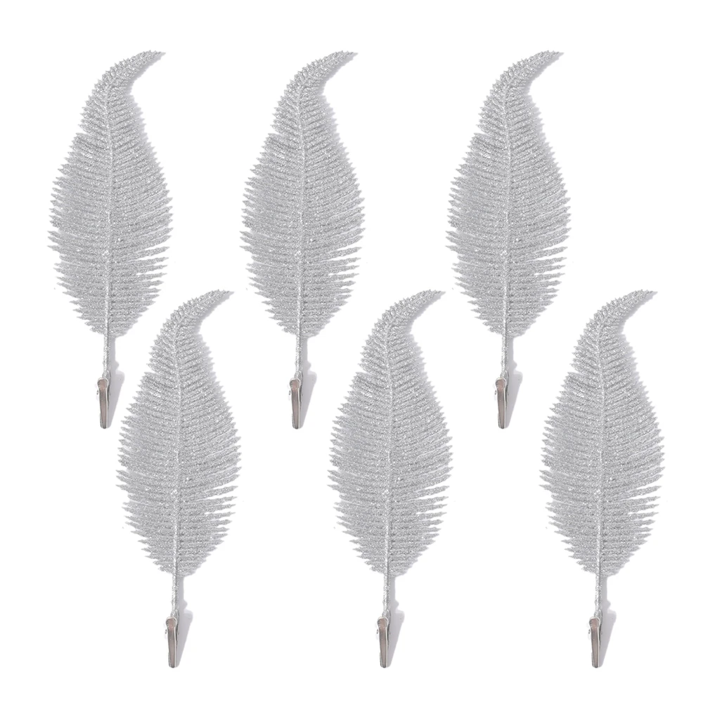 6pcs Feather Artificial Leaves Clip Christmas Tree Ornament Christmas Party Home Decoration Navidad New Year Wedding Flowers
