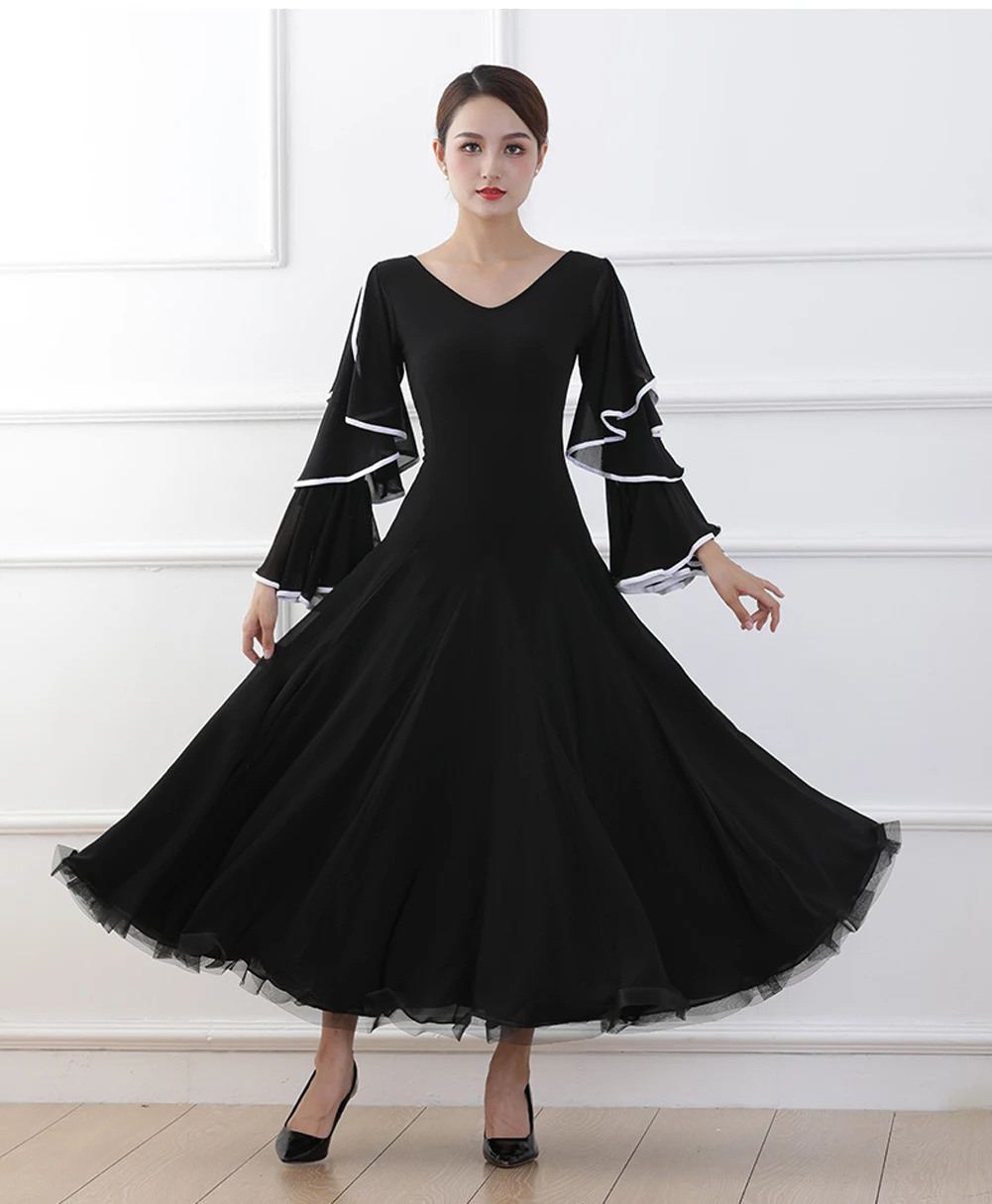 

Flared Sleeves Modern Dance Adult Women Clothes Big Hem National Standard Performance Dress Ballroom Waltz Jazz Competition Cost