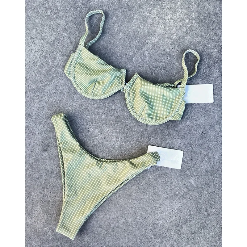Women's Seperated Swimwear Vintage Polka Dot Steel Bracket Gathered Sexy Bikini9301