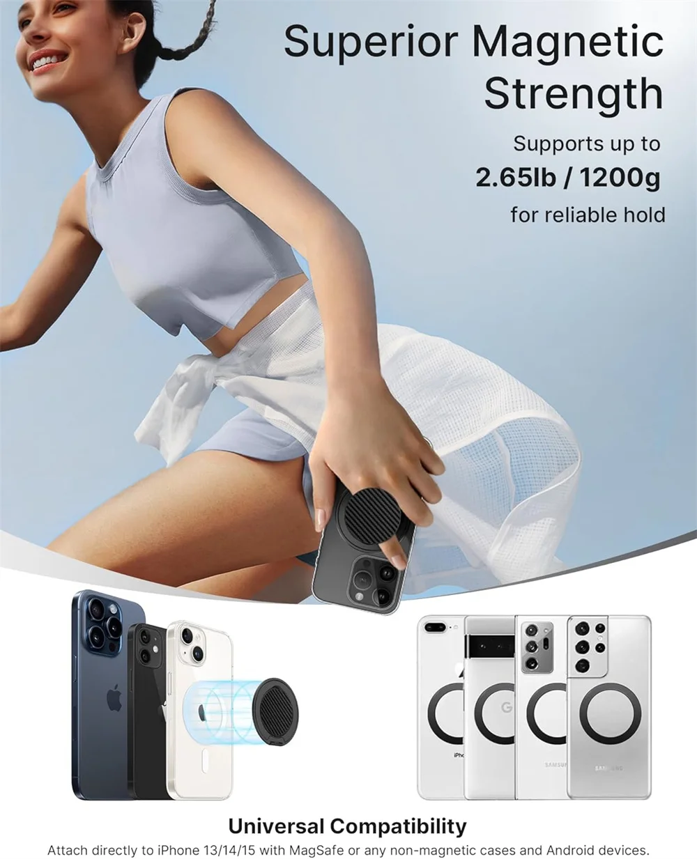 Dual-Sided Magnetic Phone Holder and Multi-Functional Stand with Charging Grip