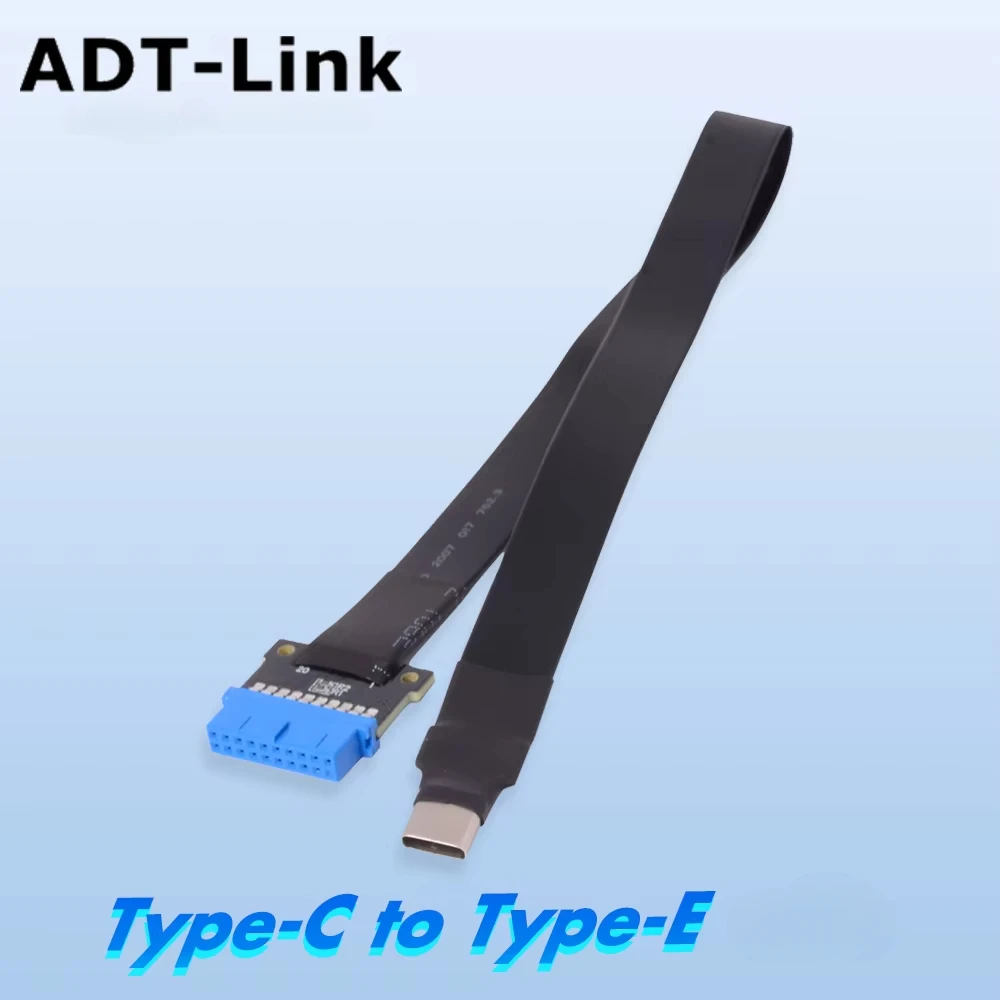 ADT-Link USB 3.0 Type-C Female to Internal Mainboard Type-E Male 20P Ribbon FPC Flat Extension Cable with IC ITX/ATX PC Extender