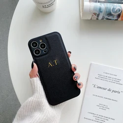 Luxury Personalized Leather Phone Case with Custom Name or Initials for iPhone 11 Pro Max (Black)
