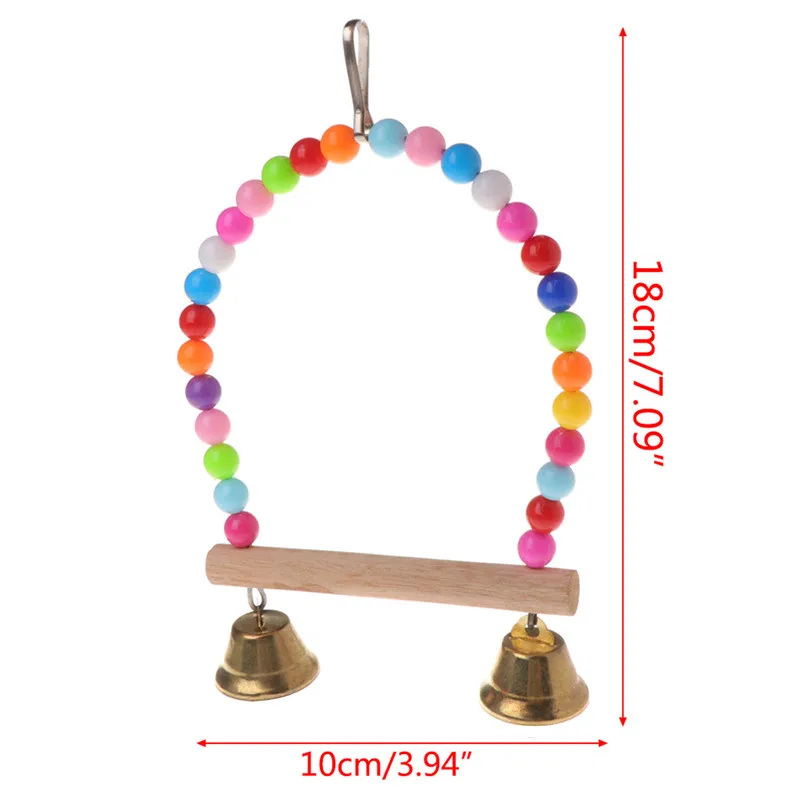 Natural Wooden Parrots Swing Toy Birds Perch Hanging Swings Cage With Colorful Beads Bells Toys Bird Supplies