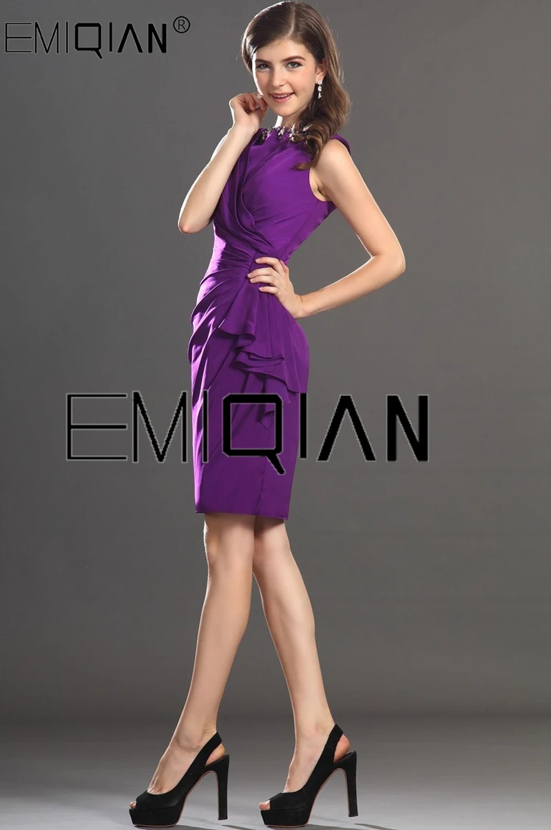 Elegant Sleeveless Short Party Dress Knee Length Purple Chiffon Cocktail Dress