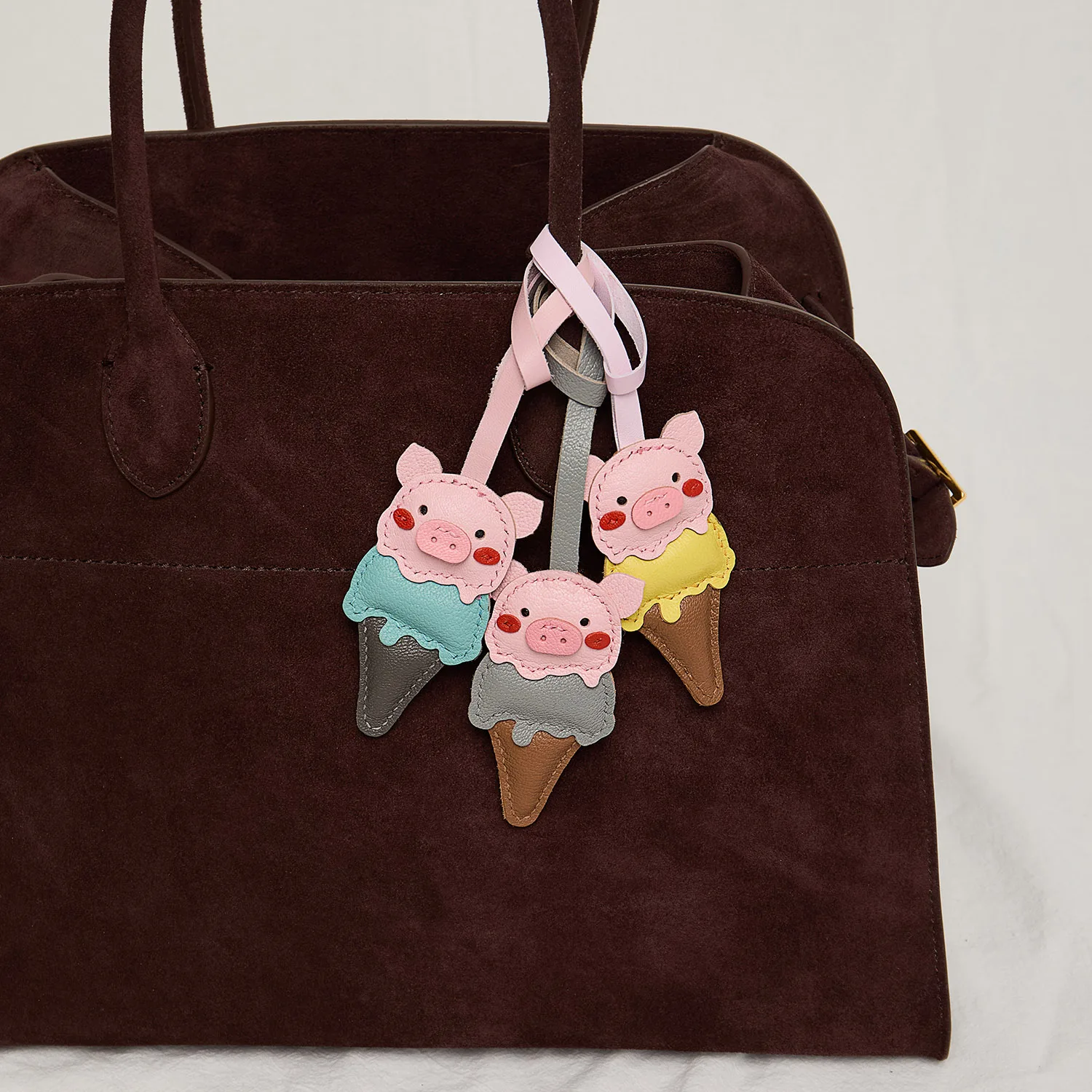 Schaffell handgemachte echtes Leder Eis Schwein Tasche Charme Schlüsselanhänger Geschenk süße Dekoration für Taschen exquisite Charme Tasche Zubehör