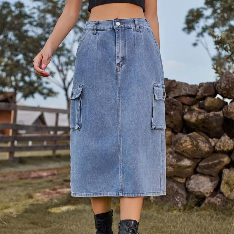 

2023 Autumn Denim Skirt Women Long Jeans Skirts Ladies Casual Blue Black A-line Skirt for Women