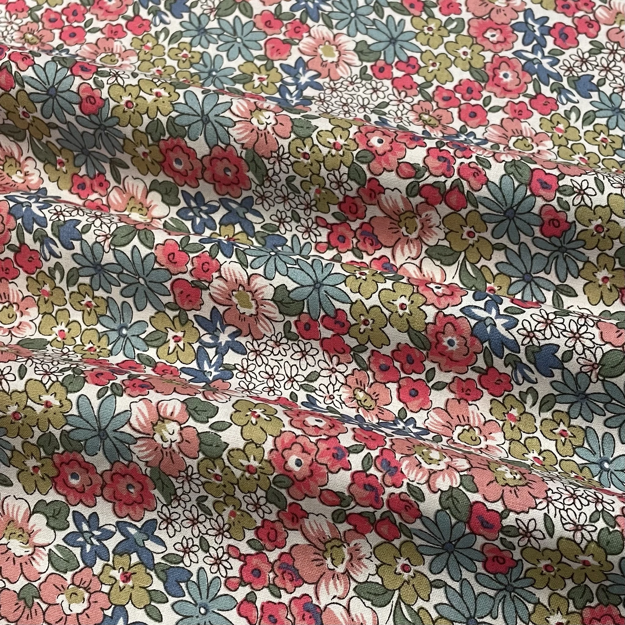 Libby Red Flowers and Plants 100% Pure Cotton 40S Like Liberty Fabric Digital Printing For Sewing Cloth Dresses Skirt Kids Design cotton fabric