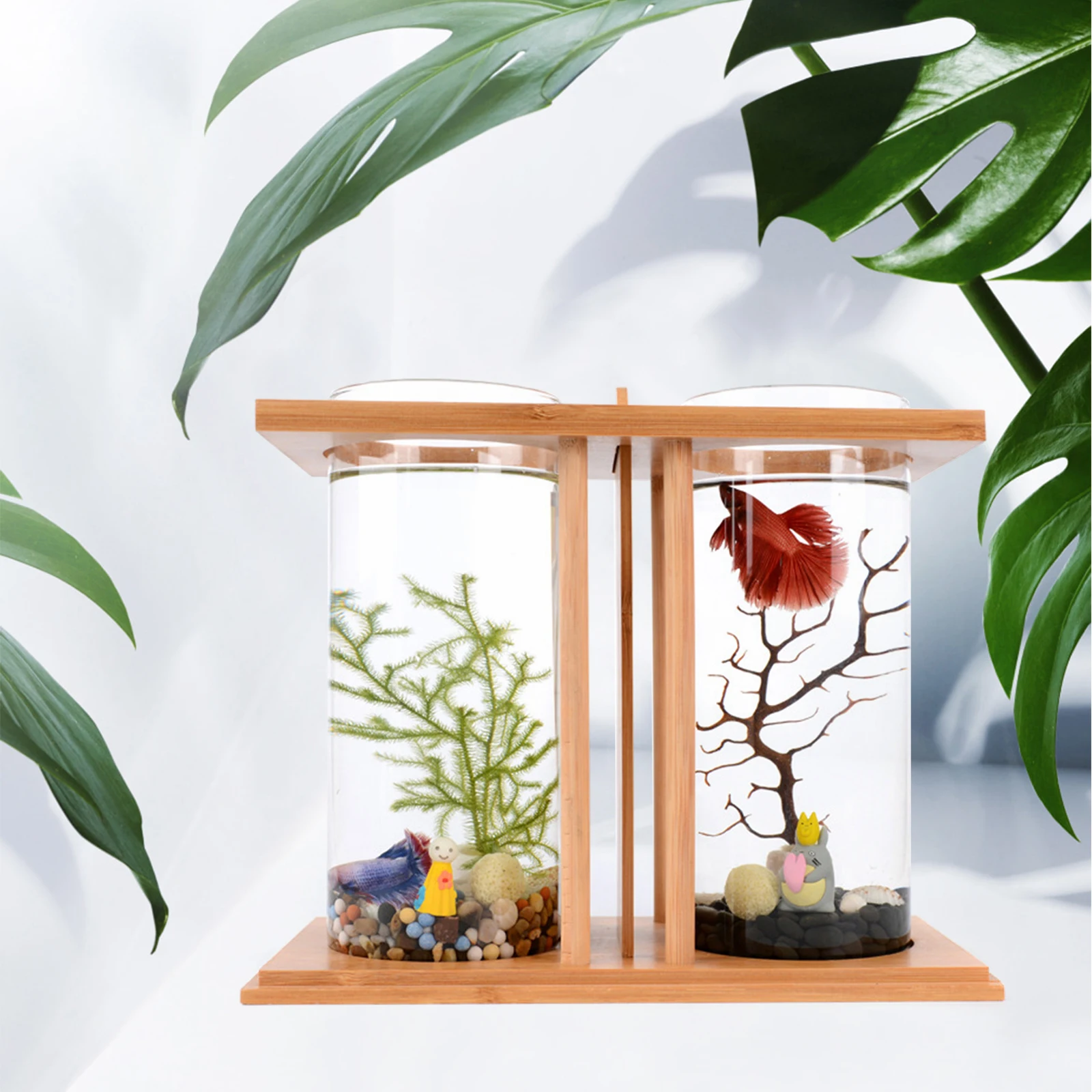 Mini Fish DIY Tank Creative Bamboo and Wood Ecological Aquarium Goldfish Tank Desktop Decoration