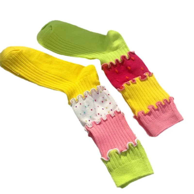Damensocken, Dopaminfarben, Spleißstil, Straße, Baumwollsocken, Mittelrohr, Mädchen, Geschenk, modisch, warm, dick, niedlich, kreativ, süß – Detail 11