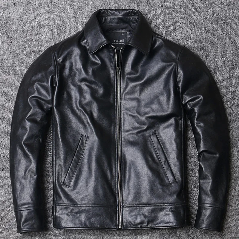 2024 New Black Soft Cowhide Jacket Men's Genuine Leather Coat Dad's Plus Size Male Clothes S-5XL