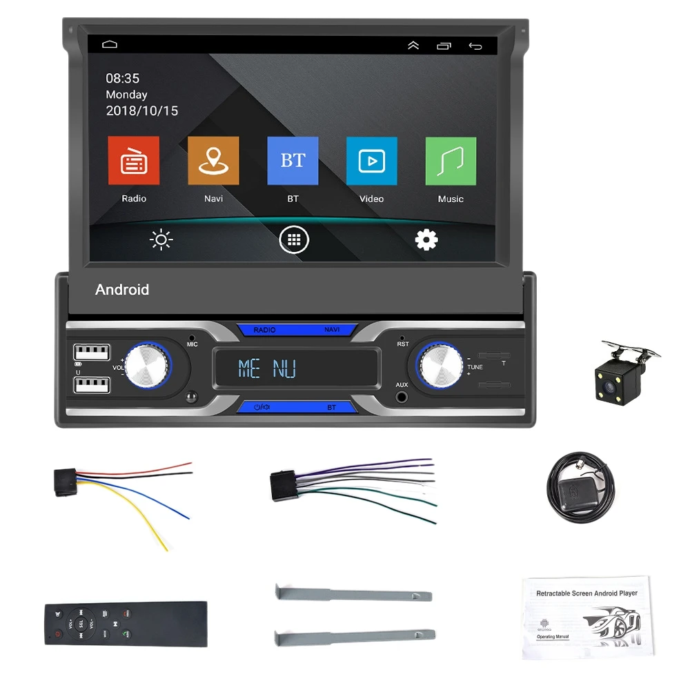 

1 Din Carplay Android Auto 7 inch Android 10.1 Universal Car Radio WIFI Telescopic Screen Multimedia Player A
