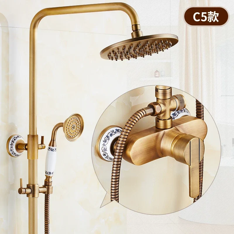 ZGRK Antique Rain Shower Faucets Set Hand Wall Mounted Brass Shower Mixer for Bathroom Bath Rainfall Set shower head,shower set