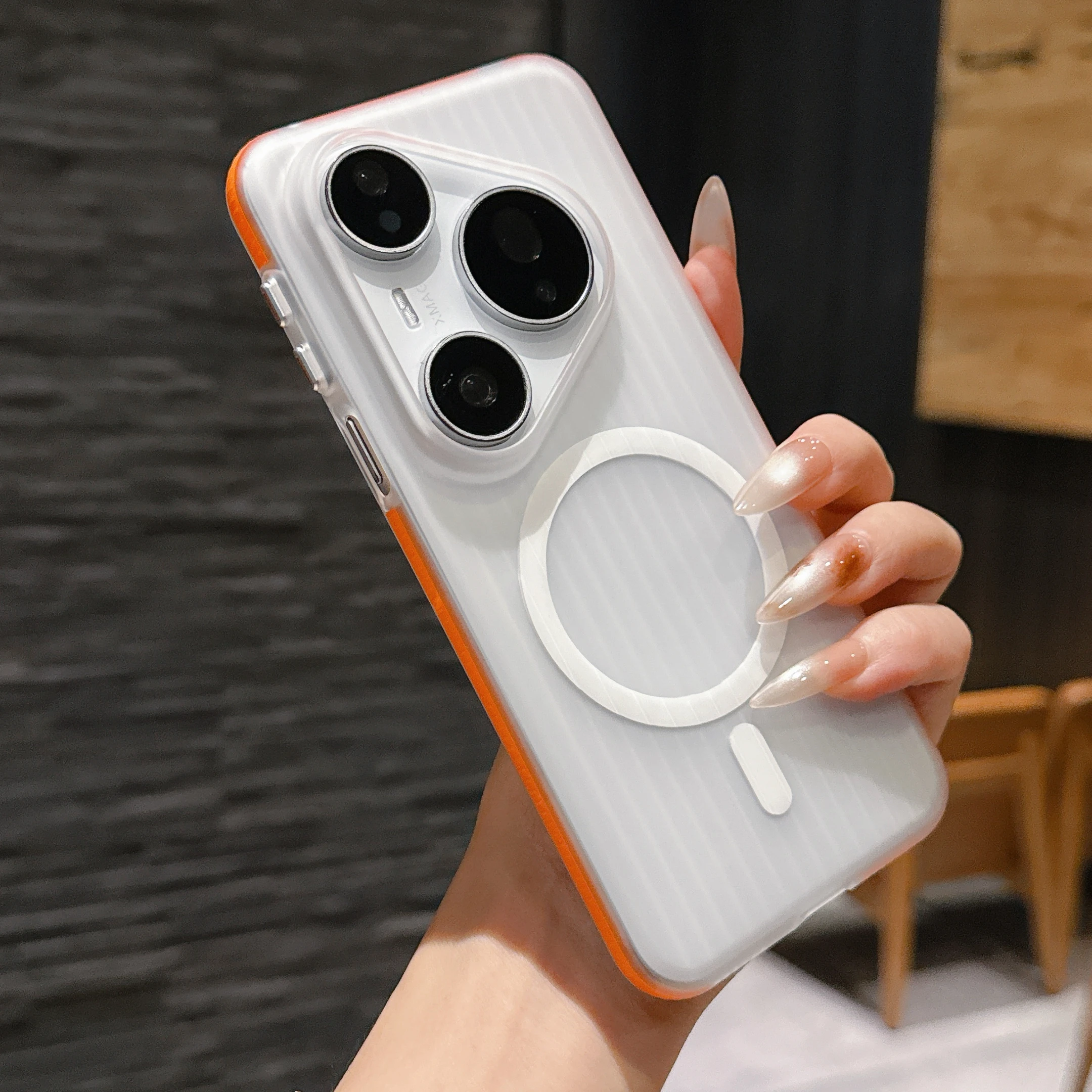 Matte Slim Corrugated Pattern Magnetic Armor Case with Magsafe