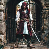 Pardessus médiéval pour hommes, tunique à capuche en lin, Cape Renfaire, cosplay LARP Ranger 2