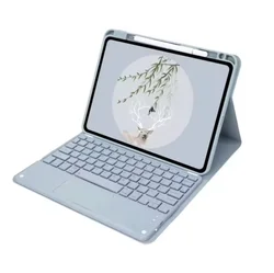 Wireless Trackpad Keyboard Case - Magnetic Tablet Cover for Korean Keyboard (Blue)