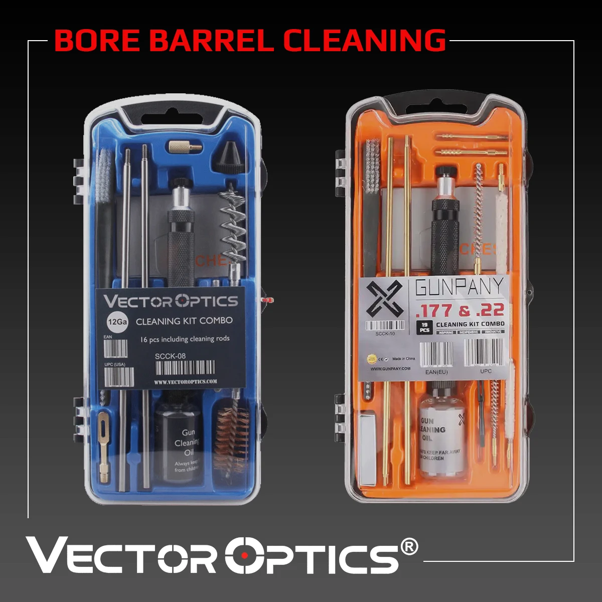 Vector Optics 12GA Cleaning Kit Hunting Accessories .177 .22 Calibre Bore Cleaner Tactical Rifle Cleaning Tool Barrel Caliber