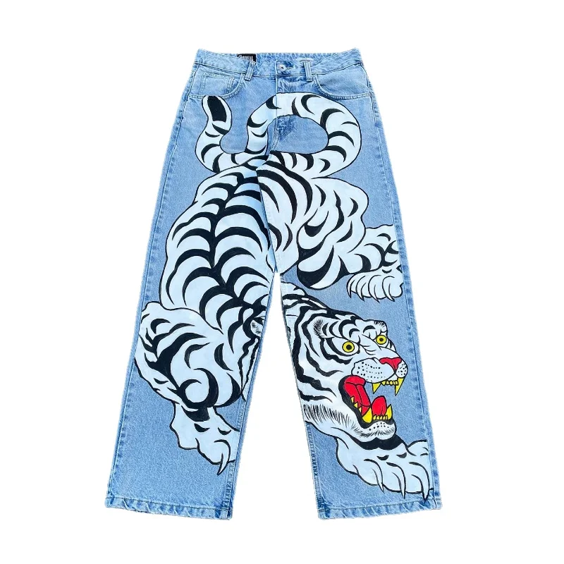 

Y2K jeans men Streetwear 2000s Harajuku Vintage Gothic printing Oversized Hip Hop baggy Jeans rock fashion Wide Trousers pants