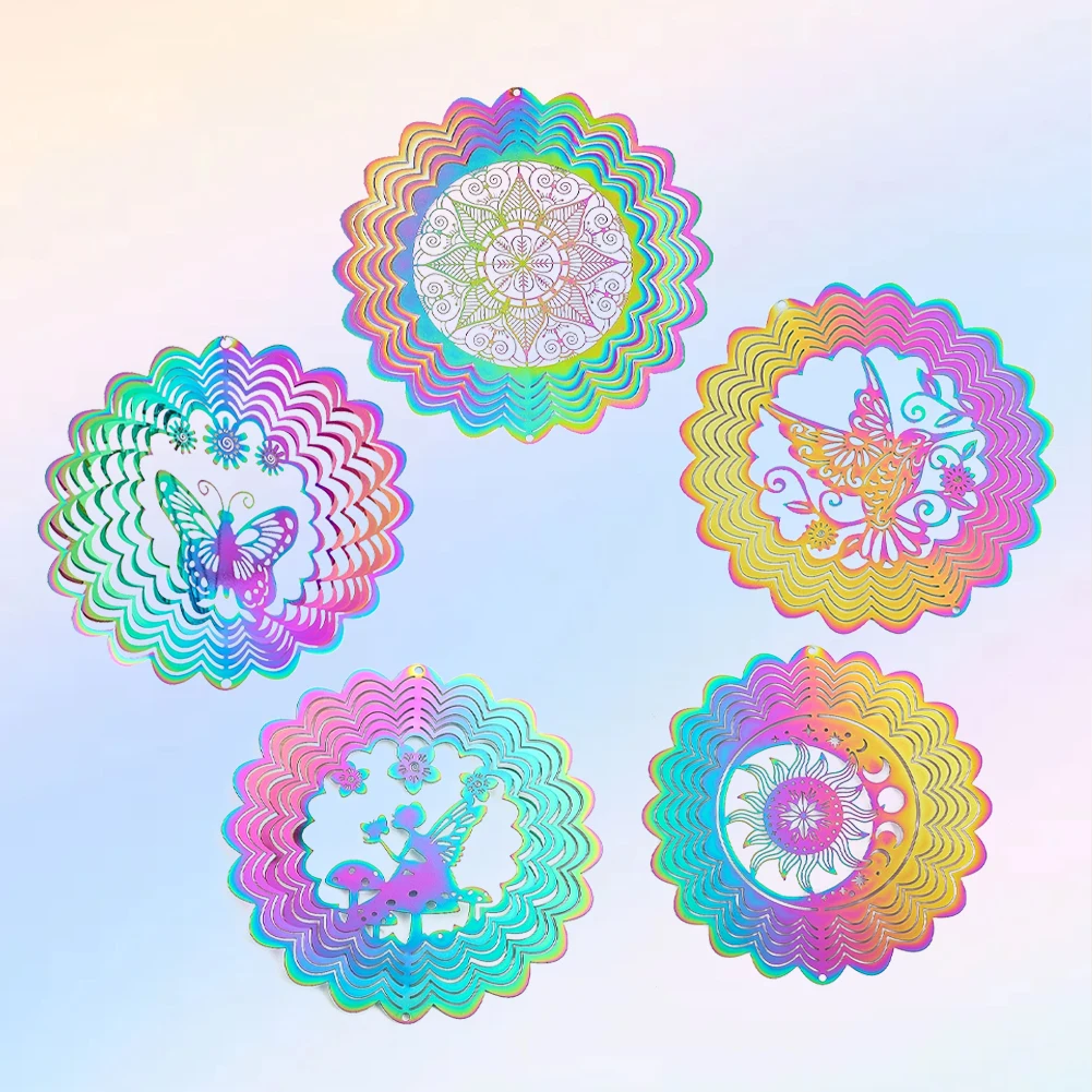 Wind Spinner 3D Whirligigs Rainbow Mandala Hanging Wind Chimes Sun Catcher Illusion Magical Garden Yard Decor Bird Deterrent