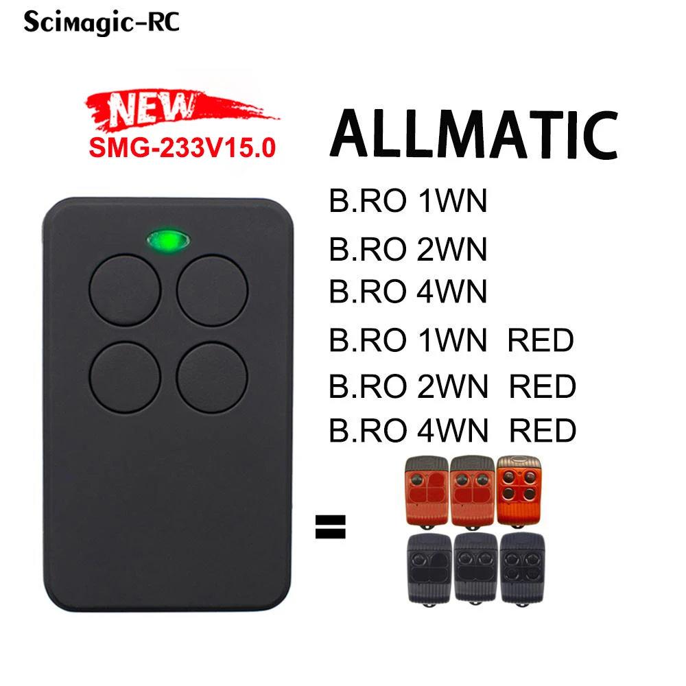 ALLMATIC B.RO 오버 미니 패스 차고 문짝 리모컨 복사기 게이트 오프너 명령, 1WN 2WN 4WN 레드 포 4 테크 3 브로, 433.92MHz