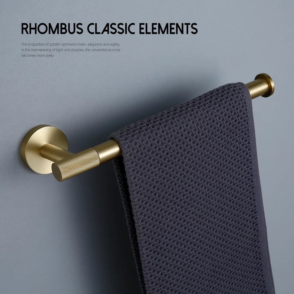 Bathroom Hardware Accessories Brushed Gold Knurled Brass Kit Towel Bar Ring Robe Hook Paper Holder Towel Ring Toilet Brush bathroom hardware set bathroom hardware accessories