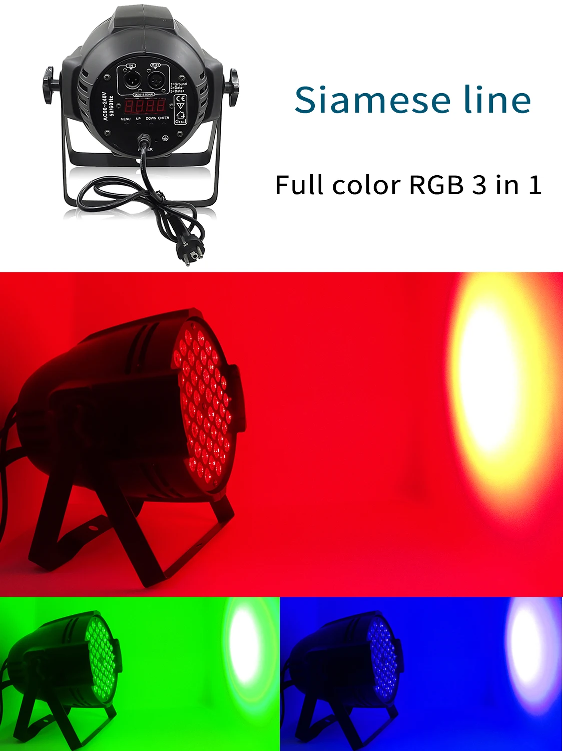 thumbnail image 1 of Luz LED Par RGB 3 en 1 de 54 x 3 W, luz RGBW de color para escenario, control DMX512, equipo de discoteca para DJ, fiesta de bodas, bar, iluminación para pista de baile, 1 of 5