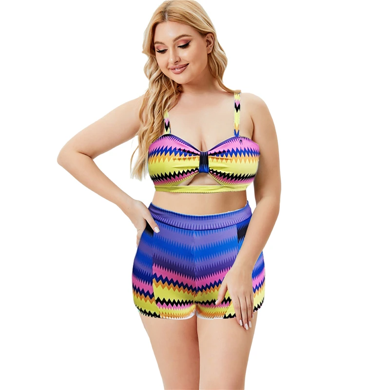 

Women's Plus Size L-5XL Tankini Large Bikini Sets Women High Waist Sport Print Suspender Soft Beach Swimsuit Two Pieces Bathing