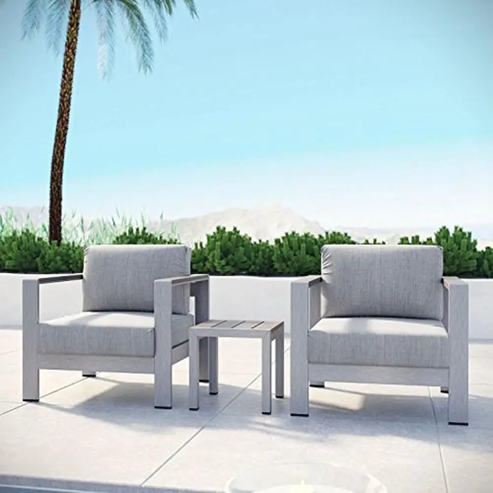 Outdoor Patio Furniture Set Aluminum Weather-Resistant Shore Collection Armchairs Side Table Grey 6