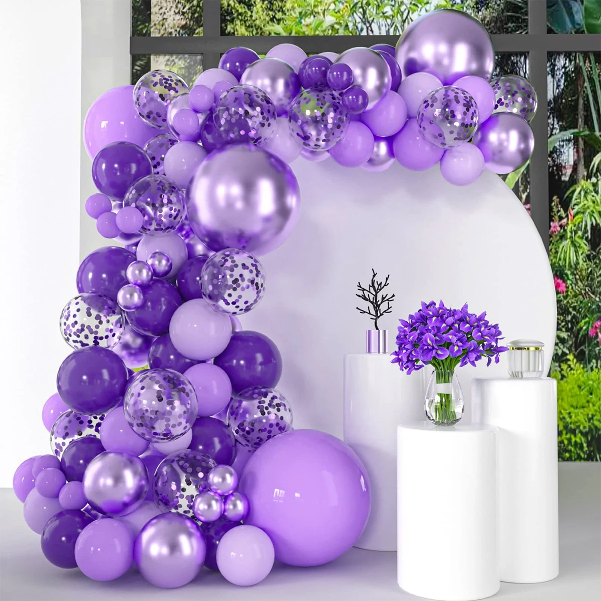Purple Balloons Garland Arch Kit Chrome Confetti Purple Balloons Wedding Birthday Graduation Party Decorations Kids Baby Shower