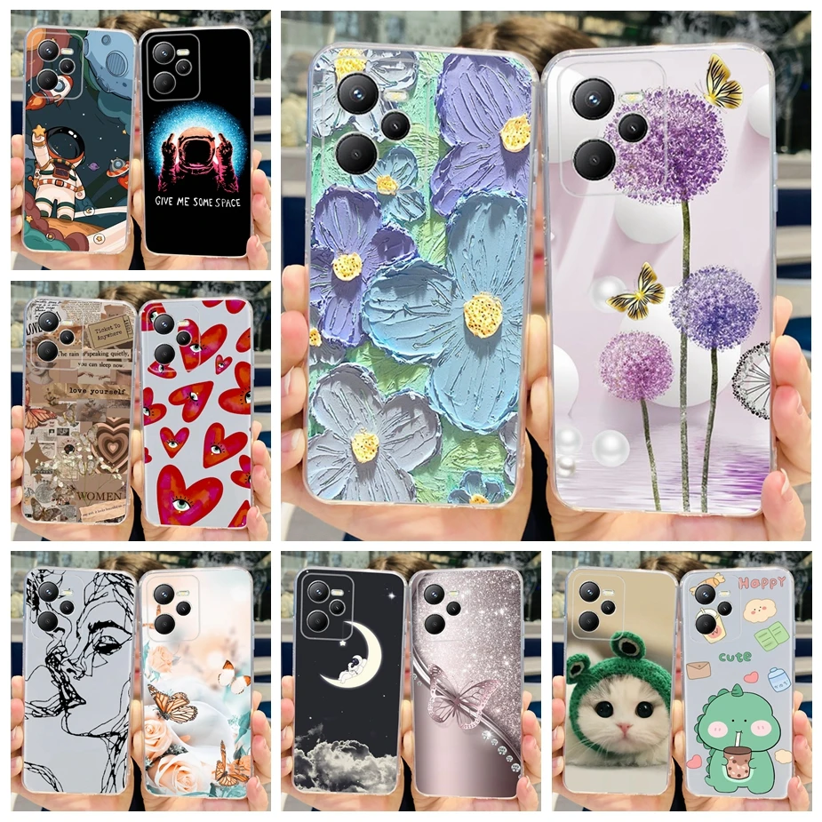 HAOYE Cover Per Realme C33 Con Retro In Vetro Temperato Sfumato E Bordo Morbido TPU, Protezione Antigraffio